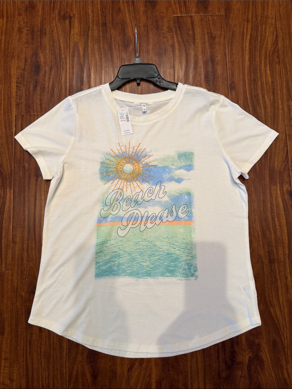 Maurices White 'Beach Please' Graphic Tee with Teal and Orange Accents